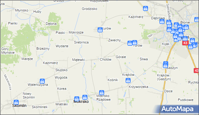 mapa Chotów gmina Mokrsko, Chotów gmina Mokrsko na mapie Targeo