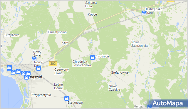 mapa Chrośnica gmina Zbąszyń, Chrośnica gmina Zbąszyń na mapie Targeo