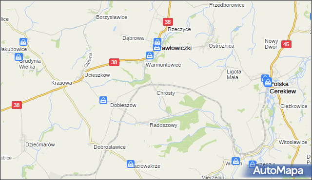 mapa Chrósty gmina Pawłowiczki, Chrósty gmina Pawłowiczki na mapie Targeo