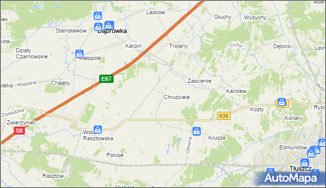 mapa Chruściele gmina Dąbrówka, Chruściele gmina Dąbrówka na mapie Targeo