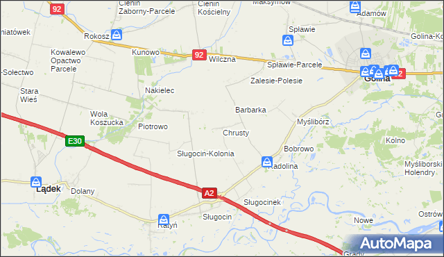mapa Chrusty gmina Golina, Chrusty gmina Golina na mapie Targeo