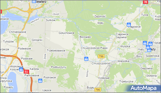 mapa Chruszczobród-Piaski, Chruszczobród-Piaski na mapie Targeo