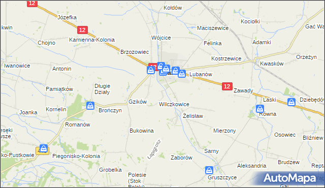 mapa Chrzanowice gmina Błaszki, Chrzanowice gmina Błaszki na mapie Targeo