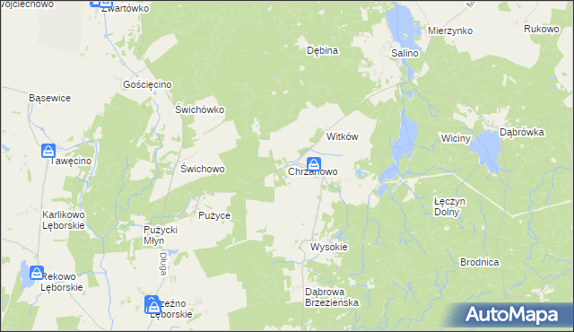 mapa Chrzanowo gmina Łęczyce, Chrzanowo gmina Łęczyce na mapie Targeo