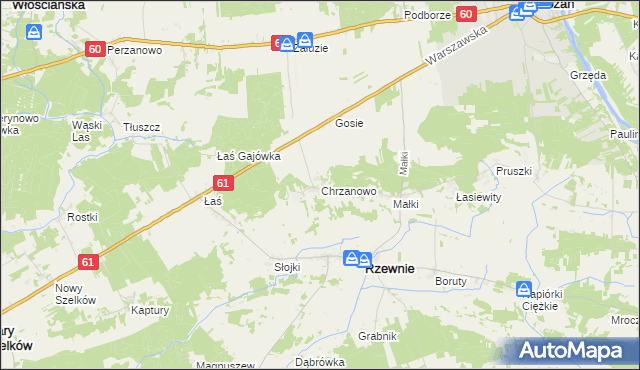 mapa Chrzanowo gmina Rzewnie, Chrzanowo gmina Rzewnie na mapie Targeo