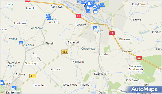 mapa Chwałkowo gmina Środa Wielkopolska, Chwałkowo gmina Środa Wielkopolska na mapie Targeo
