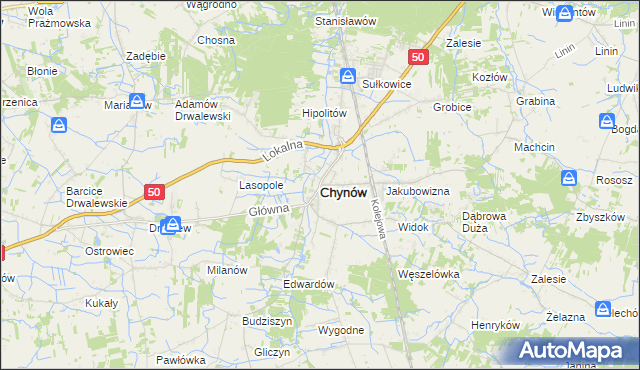 mapa Chynów powiat grójecki, Chynów powiat grójecki na mapie Targeo