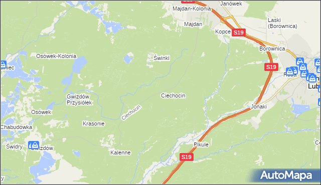 mapa Ciechocin gmina Modliborzyce, Ciechocin gmina Modliborzyce na mapie Targeo