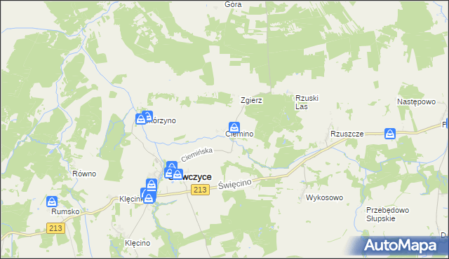 mapa Ciemino gmina Główczyce, Ciemino gmina Główczyce na mapie Targeo