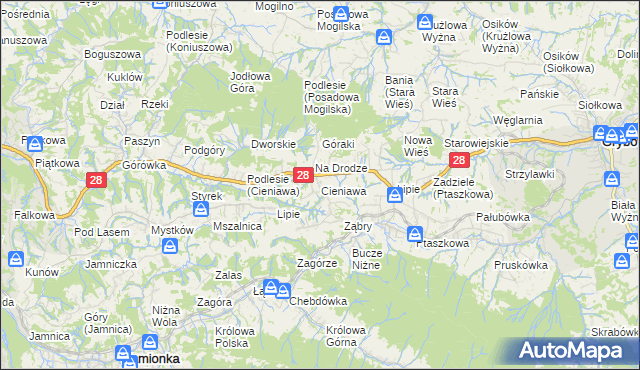 mapa Cieniawa, Cieniawa na mapie Targeo