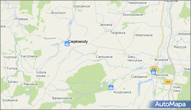 mapa Cienkowice, Cienkowice na mapie Targeo