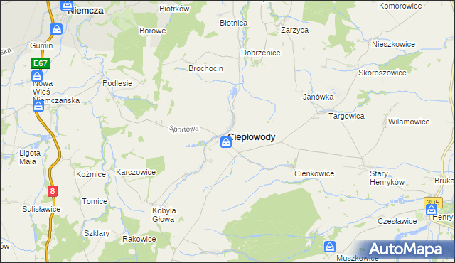 mapa Ciepłowody, Ciepłowody na mapie Targeo