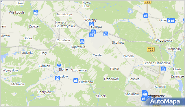 mapa Cieśle gmina Krasocin, Cieśle gmina Krasocin na mapie Targeo