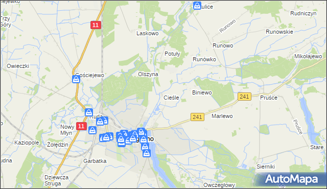 mapa Cieśle gmina Rogoźno, Cieśle gmina Rogoźno na mapie Targeo