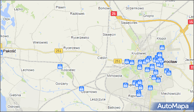 mapa Cieślin gmina Inowrocław, Cieślin gmina Inowrocław na mapie Targeo