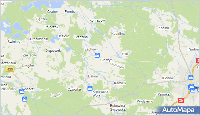 mapa Cieszyn gmina Sośnie, Cieszyn gmina Sośnie na mapie Targeo