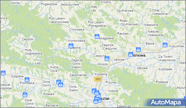 mapa Cieszyna, Cieszyna na mapie Targeo