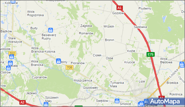 mapa Ciołek gmina Stryków, Ciołek gmina Stryków na mapie Targeo