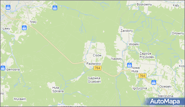 mapa Cisów gmina Daleszyce, Cisów gmina Daleszyce na mapie Targeo