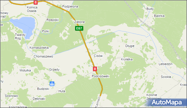 mapa Cisów gmina Sztabin, Cisów gmina Sztabin na mapie Targeo