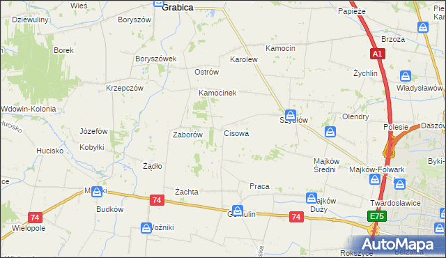 mapa Cisowa gmina Grabica, Cisowa gmina Grabica na mapie Targeo