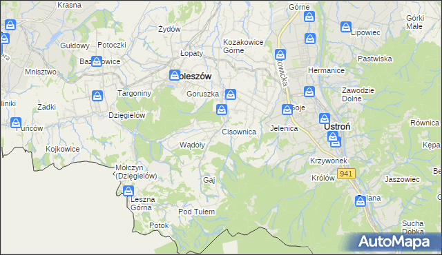 mapa Cisownica, Cisownica na mapie Targeo