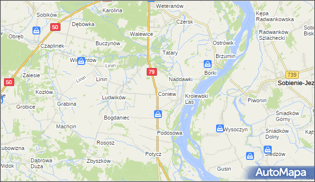 mapa Coniew, Coniew na mapie Targeo