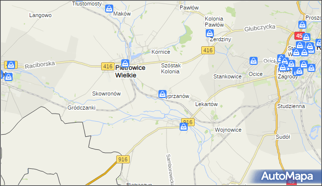 mapa Cyprzanów, Cyprzanów na mapie Targeo