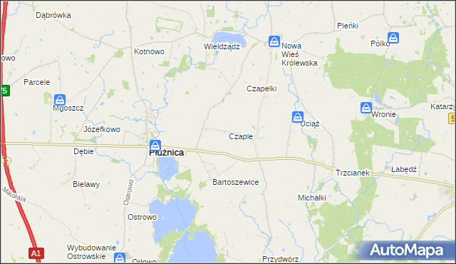 mapa Czaple gmina Płużnica, Czaple gmina Płużnica na mapie Targeo