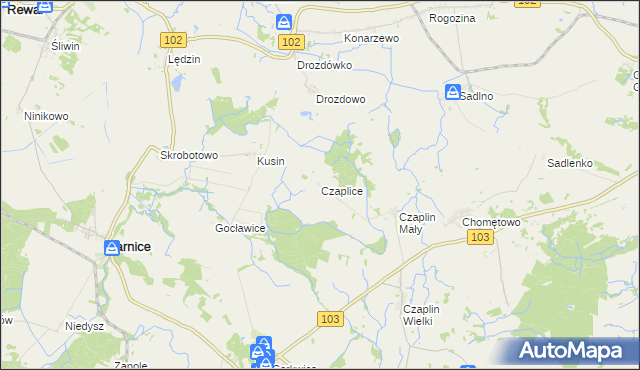mapa Czaplice gmina Karnice, Czaplice gmina Karnice na mapie Targeo