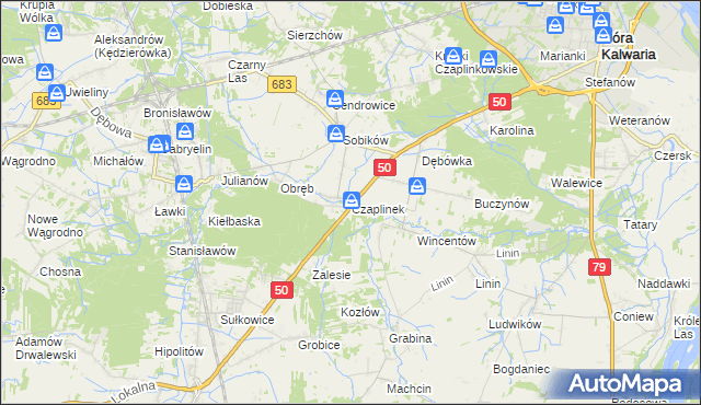 mapa Czaplinek gmina Góra Kalwaria, Czaplinek gmina Góra Kalwaria na mapie Targeo