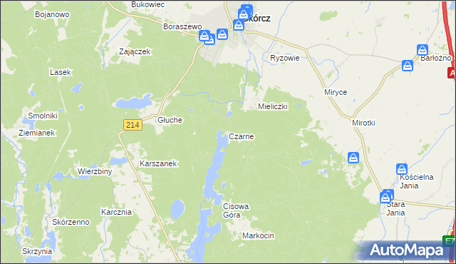 mapa Czarne gmina Skórcz, Czarne gmina Skórcz na mapie Targeo