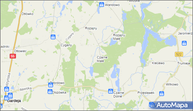 mapa Czarne Małe gmina Gardeja, Czarne Małe gmina Gardeja na mapie Targeo