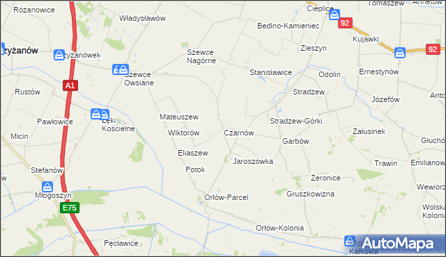 mapa Czarnów gmina Bedlno, Czarnów gmina Bedlno na mapie Targeo