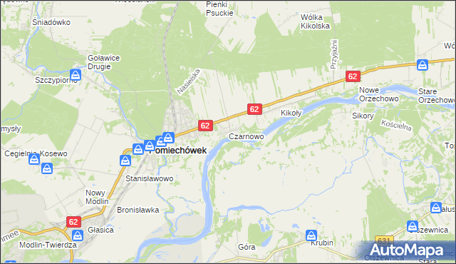 mapa Czarnowo gmina Pomiechówek, Czarnowo gmina Pomiechówek na mapie Targeo