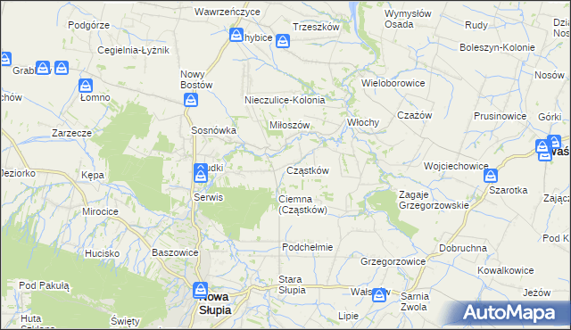 mapa Cząstków gmina Nowa Słupia, Cząstków gmina Nowa Słupia na mapie Targeo