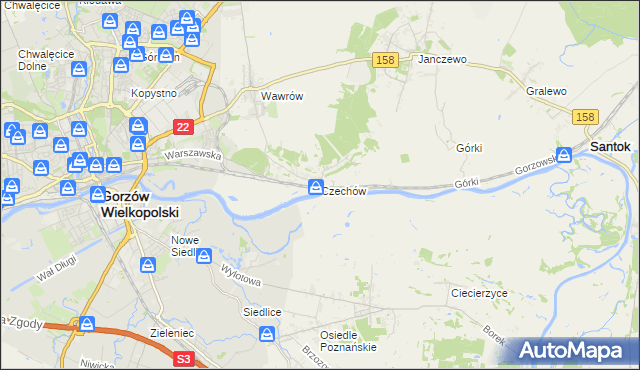 mapa Czechów gmina Santok, Czechów gmina Santok na mapie Targeo