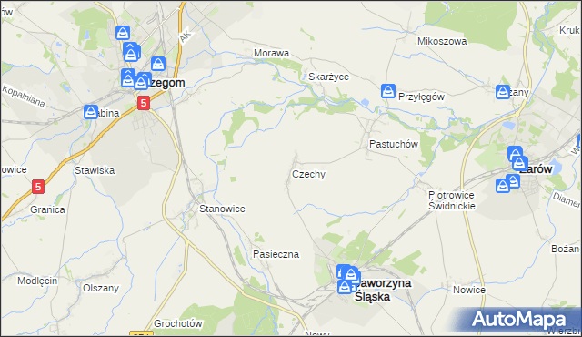 mapa Czechy gmina Jaworzyna Śląska, Czechy gmina Jaworzyna Śląska na mapie Targeo