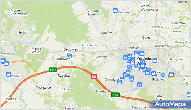 mapa Czechy gmina Zduńska Wola, Czechy gmina Zduńska Wola na mapie Targeo