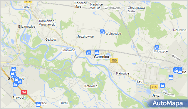 mapa Czernica powiat wrocławski, Czernica powiat wrocławski na mapie Targeo