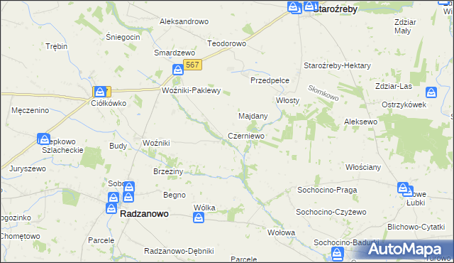 mapa Czerniewo gmina Radzanowo, Czerniewo gmina Radzanowo na mapie Targeo