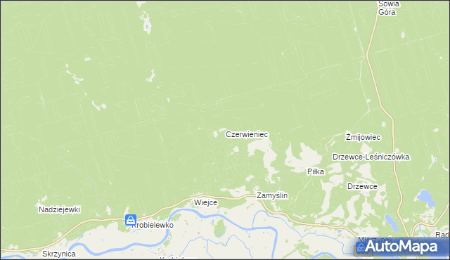 mapa Czerwieniec gmina Skwierzyna, Czerwieniec gmina Skwierzyna na mapie Targeo