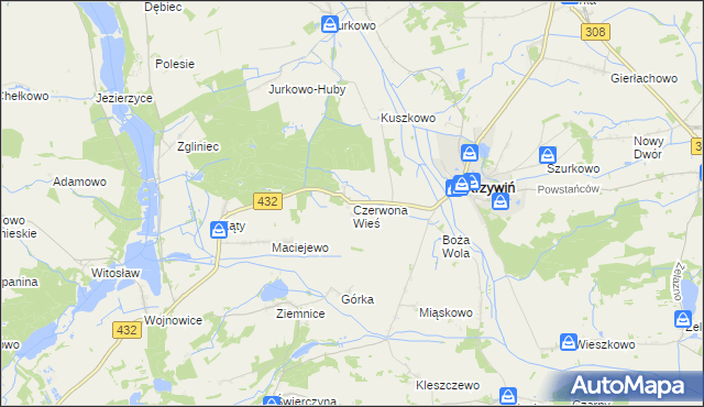 mapa Czerwona Wieś, Czerwona Wieś na mapie Targeo