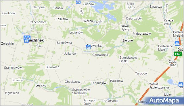 mapa Czerwonka gmina Żelechlinek, Czerwonka gmina Żelechlinek na mapie Targeo