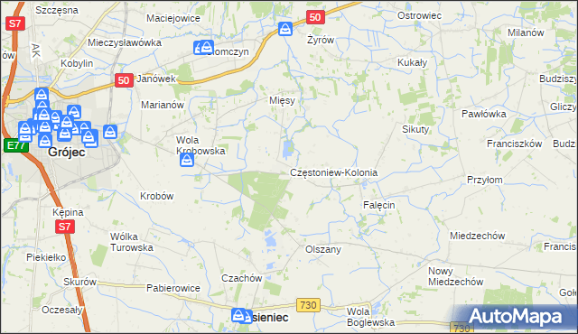 mapa Częstoniew-Kolonia, Częstoniew-Kolonia na mapie Targeo