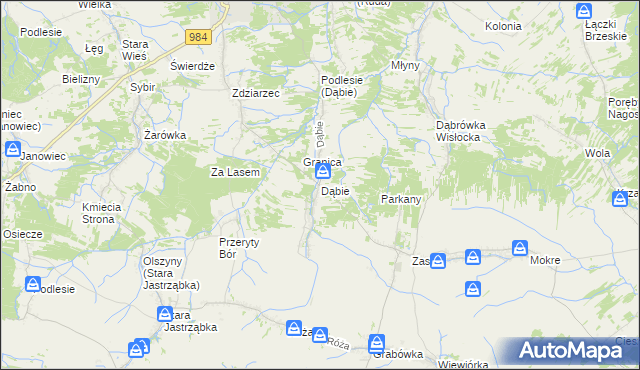 mapa Dąbie gmina Radomyśl Wielki, Dąbie gmina Radomyśl Wielki na mapie Targeo