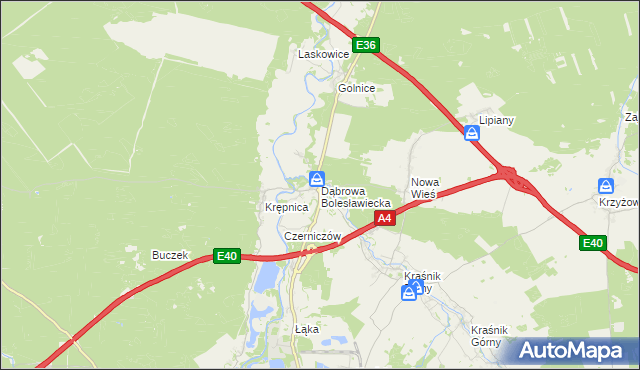 mapa Dąbrowa Bolesławiecka, Dąbrowa Bolesławiecka na mapie Targeo