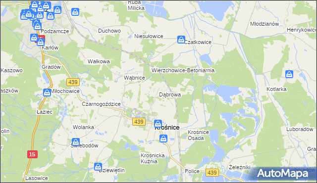 mapa Dąbrowa gmina Krośnice, Dąbrowa gmina Krośnice na mapie Targeo
