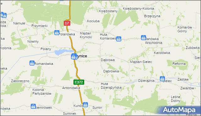 mapa Dąbrowa gmina Krynice, Dąbrowa gmina Krynice na mapie Targeo