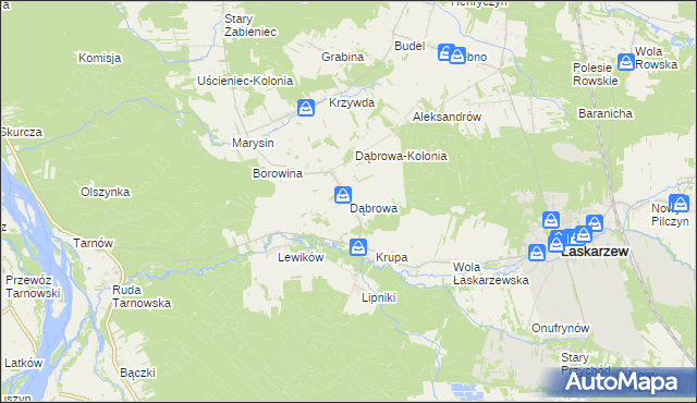 mapa Dąbrowa gmina Łaskarzew, Dąbrowa gmina Łaskarzew na mapie Targeo